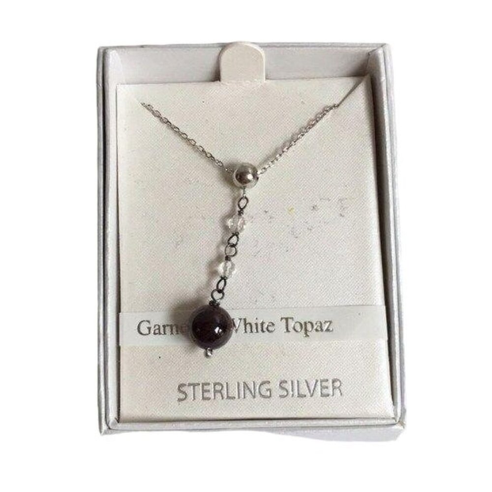NEW Sterling Silver Garnet & White Topaz Necklace
